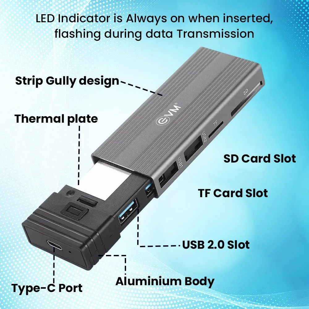 EVM SSD Casing Nvme With 2*USB Hub +Type-C+SD|TF Card Slot (CG-002) view 7